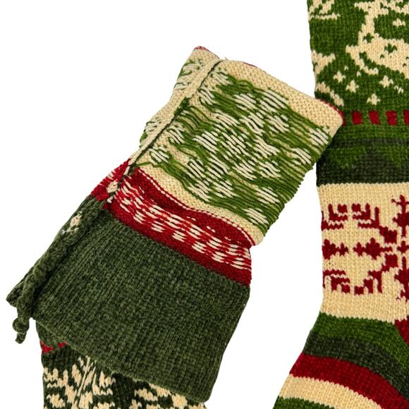 Knit Christmas Deer Snowflake Green Red Cream Color Block Long Stockings Bundle - Picture 7 of 9